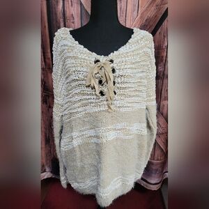 Ivory Fuzzy Relax Fit Front Tie Tunic Sweater Dress (L/XL)